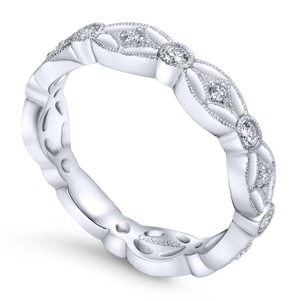 14k White Gold Intricate Cutout Diamond Stackable Ring