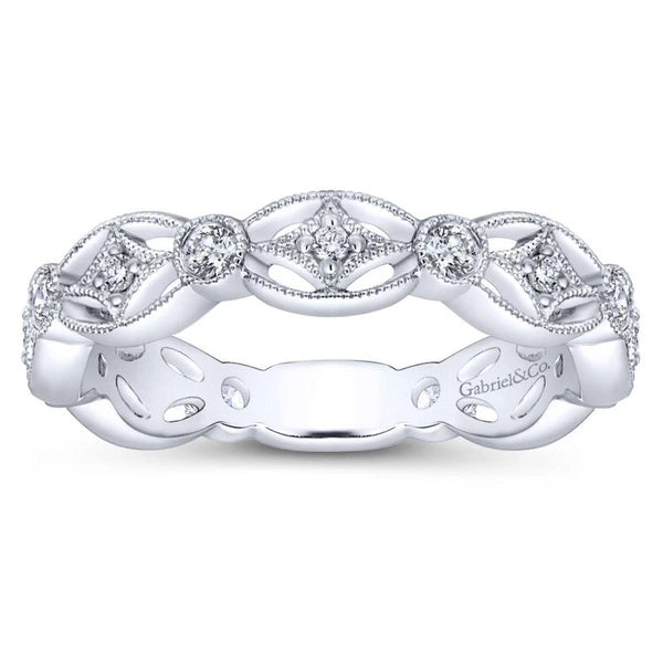 14k White Gold Intricate Cutout Diamond Stackable Ring