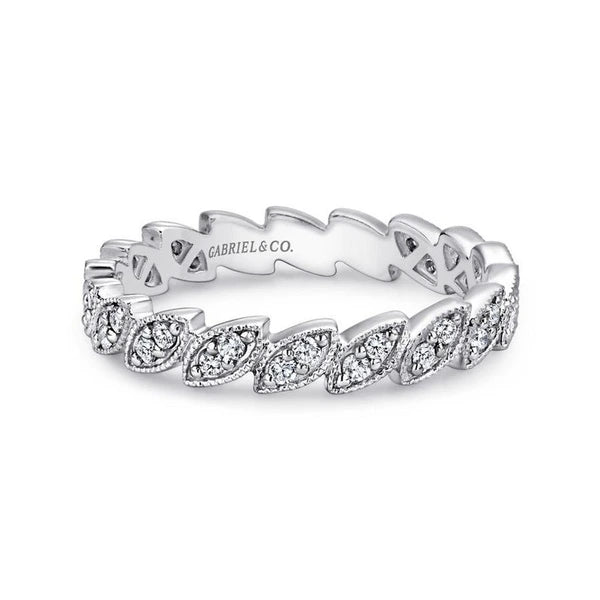 14K White Gold Scalloped Marquise Stackable Diamond Ring