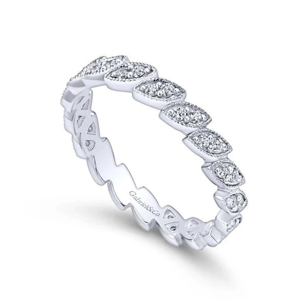 14K White Gold Scalloped Marquise Stackable Diamond Ring