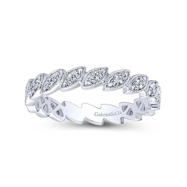 14K White Gold Scalloped Marquise Stackable Diamond Ring