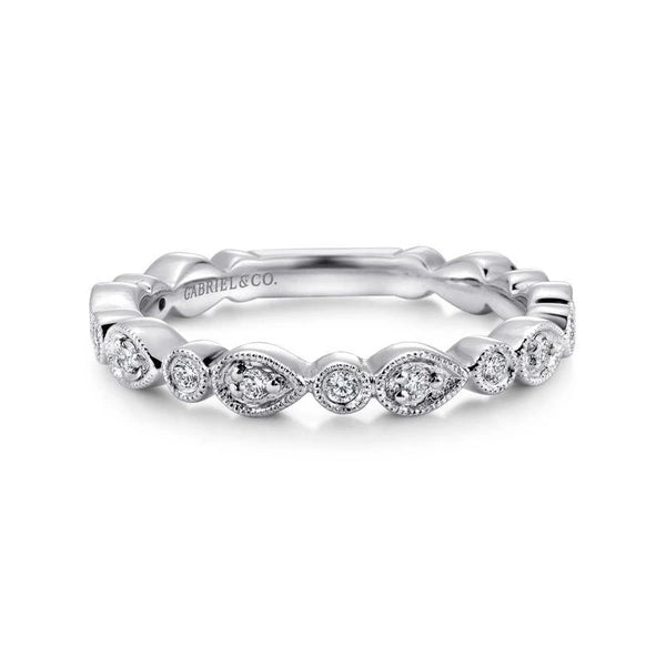 14K White Gold Pear and Round Station Stackable Diamond Ring