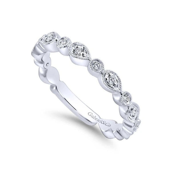 14K White Gold Pear and Round Station Stackable Diamond Ring