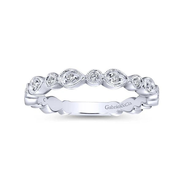 14K White Gold Pear and Round Station Stackable Diamond Ring