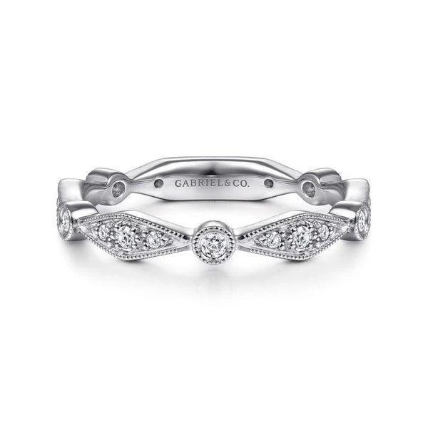 14K White Gold Angular Shape Station Stackable Diamond Ring