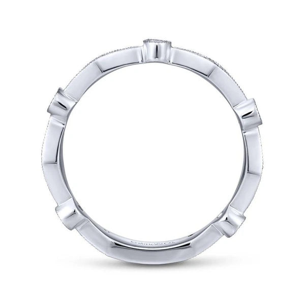 14K White Gold Angular Shape Station Stackable Diamond Ring