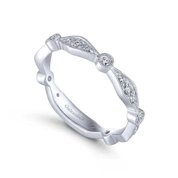 14K White Gold Angular Shape Station Stackable Diamond Ring