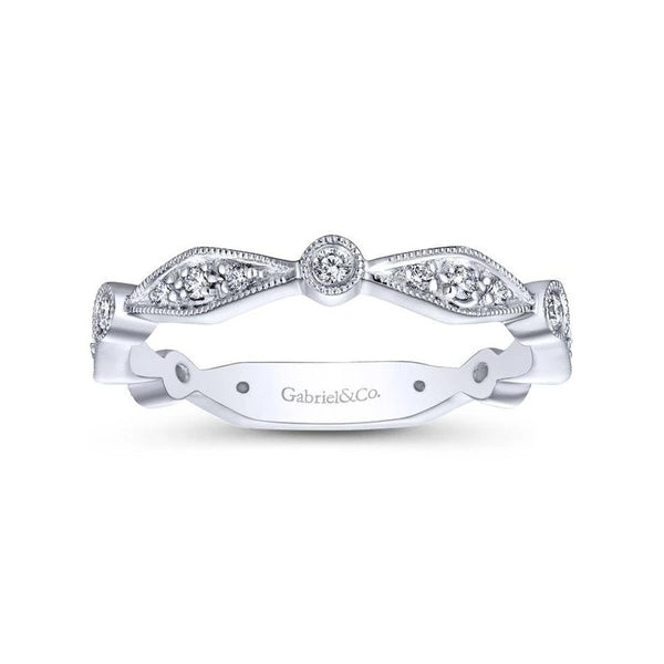 14K White Gold Angular Shape Station Stackable Diamond Ring
