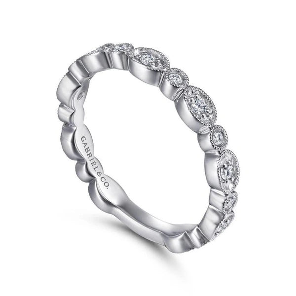 14K White Gold Graduating Station Diamond Stackable Ring