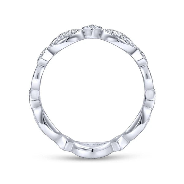14k White Gold Contoured Diamond Stackable Ring