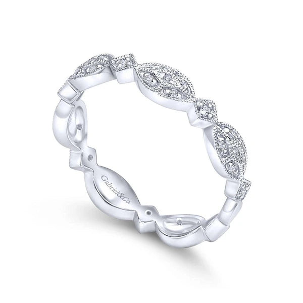 14k White Gold Contoured Diamond Stackable Ring