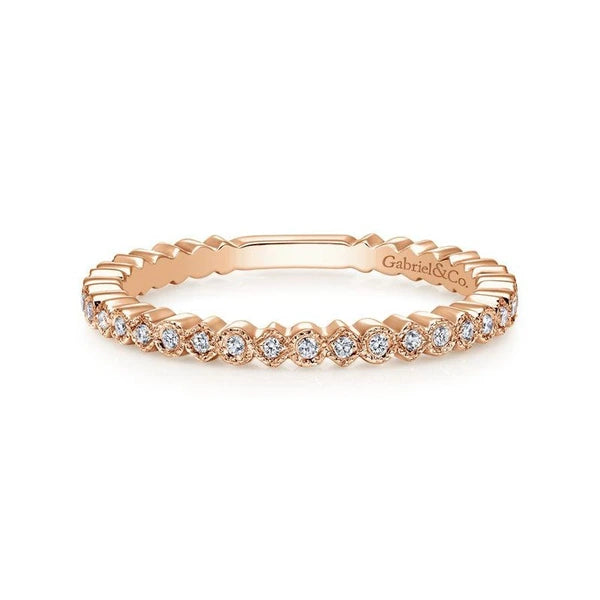 14K Rose Gold Scalloped Stackable Diamond Band