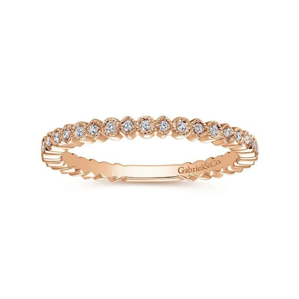 14K Rose Gold Scalloped Stackable Diamond Band