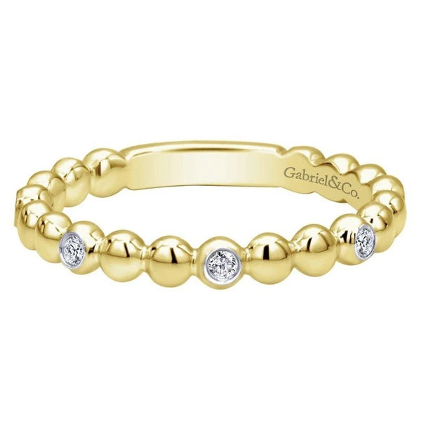 14K Yellow Gold Beaded Station and Diamond Ring