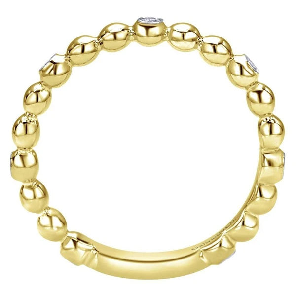 14K Yellow Gold Beaded Station and Diamond Ring