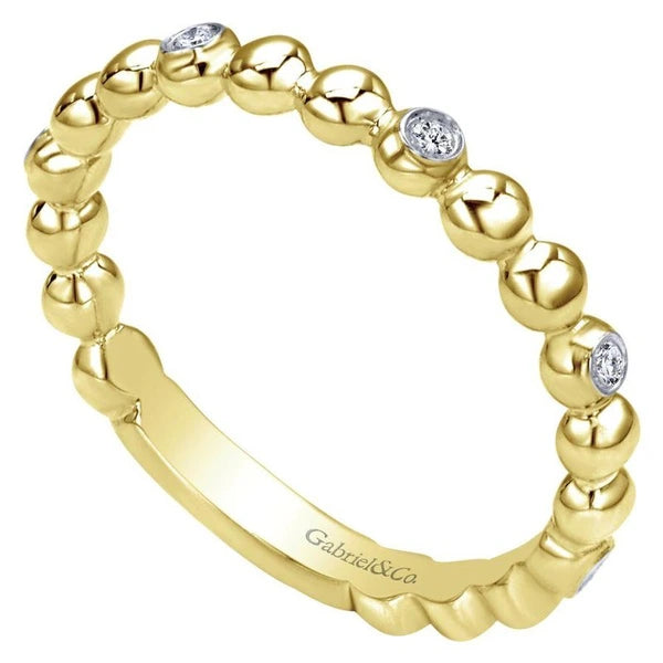 14K Yellow Gold Beaded Station and Diamond Ring