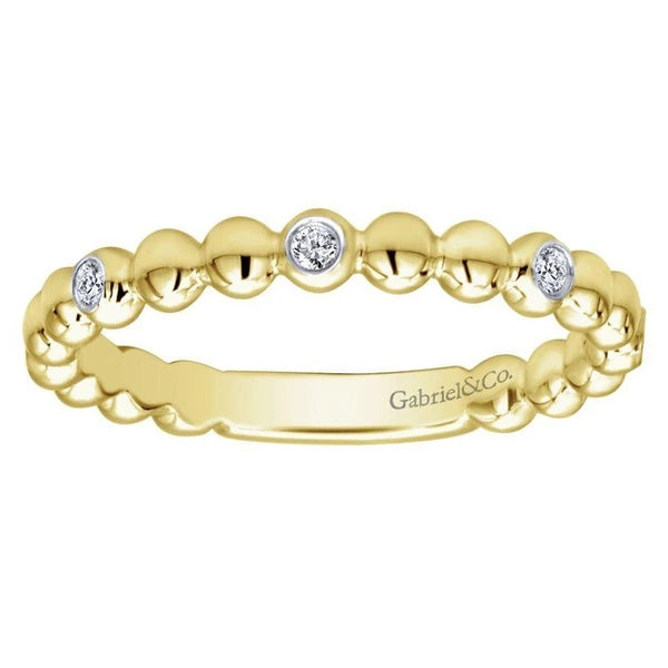14K Yellow Gold Beaded Station and Diamond Ring