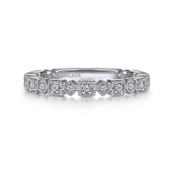 14K White Gold Geometric Diamond Stackable Ring