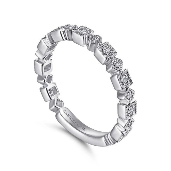 14K White Gold Geometric Diamond Stackable Ring
