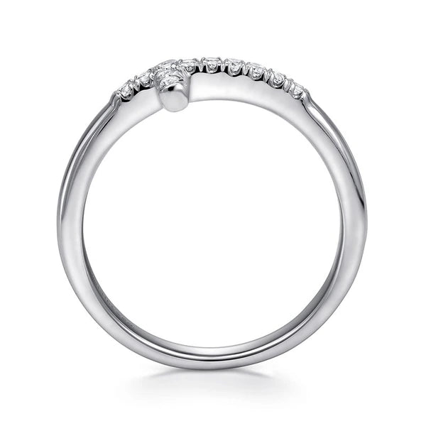 14K White Gold Sideways Diamond Cross Ring