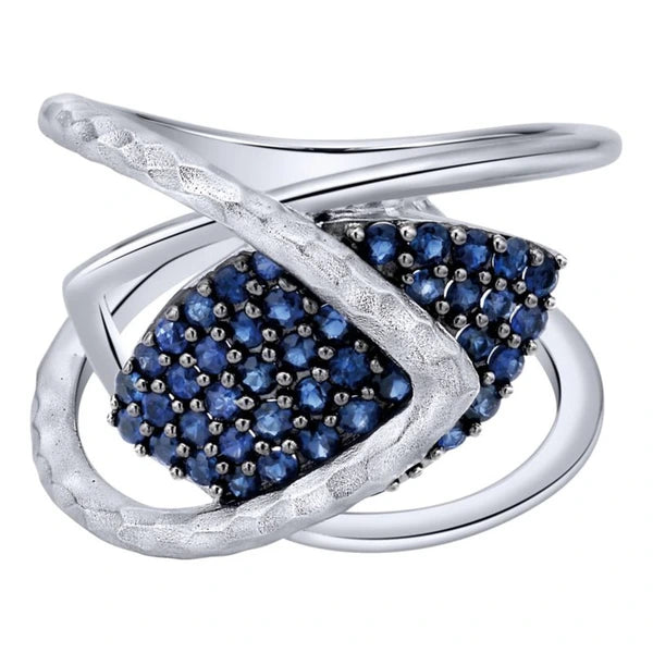 925 Sterling Silver Wide Band Sapphire Cluster Ring