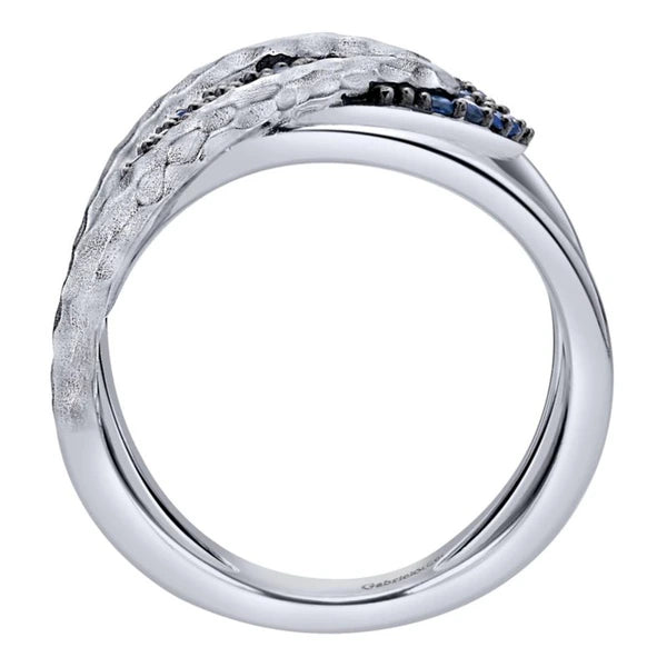 925 Sterling Silver Wide Band Sapphire Cluster Ring