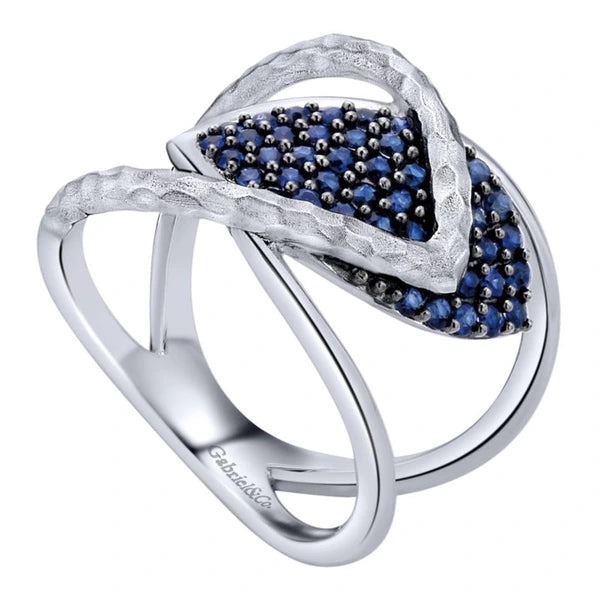 925 Sterling Silver Wide Band Sapphire Cluster Ring