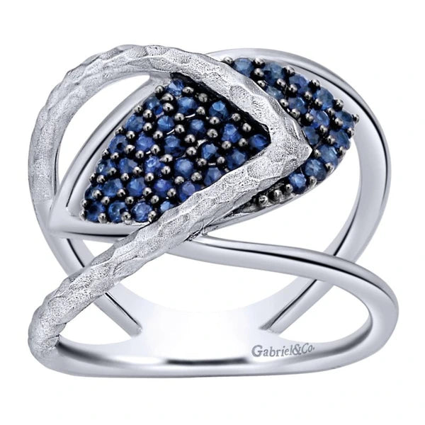 925 Sterling Silver Wide Band Sapphire Cluster Ring