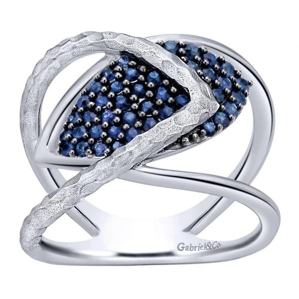 925 Sterling Silver Wide Band Sapphire Cluster Ring