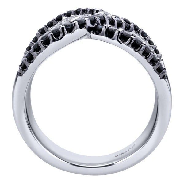 925 Sterling Silver Wide Band Black Spinel Ladies Ring