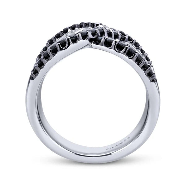 925 Sterling Silver Wide Band Black Spinel Ladies Ring