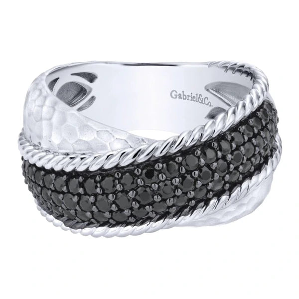 925 Silver Wide Dual Band Black Spinel Ring