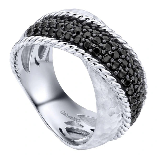 925 Silver Wide Dual Band Black Spinel Ring