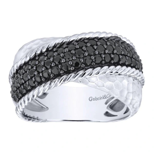 925 Silver Wide Dual Band Black Spinel Ring