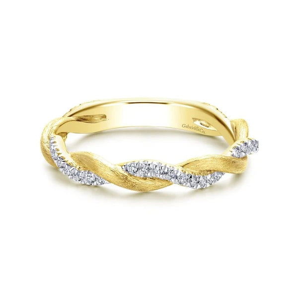 14K Yellow Gold Twisted Diamond Stackable Ring