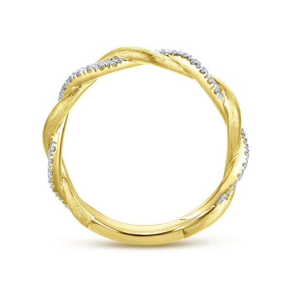 14K Yellow Gold Twisted Diamond Stackable Ring