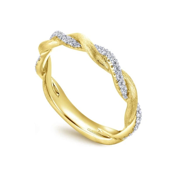 14K Yellow Gold Twisted Diamond Stackable Ring