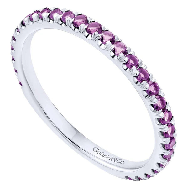 14K White Gold Amethyst Band