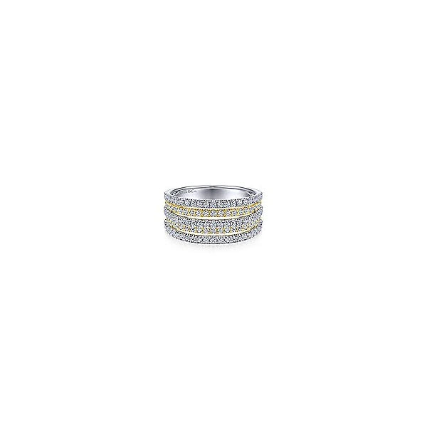 14K Yellow/White Gold Layered Wide Band Ring