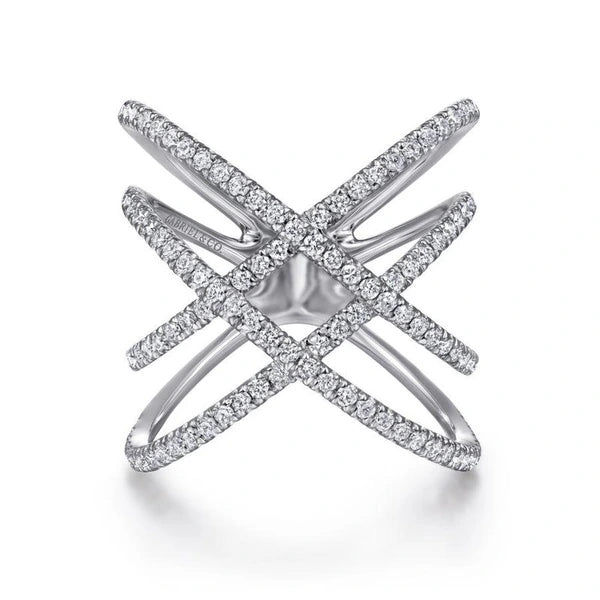 14K White Gold Layered Woven Diamond Ring