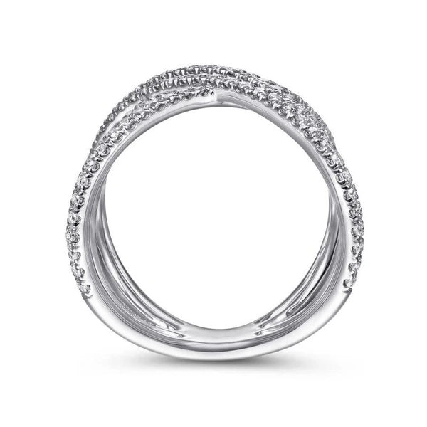 14K White Gold Layered Woven Diamond Ring