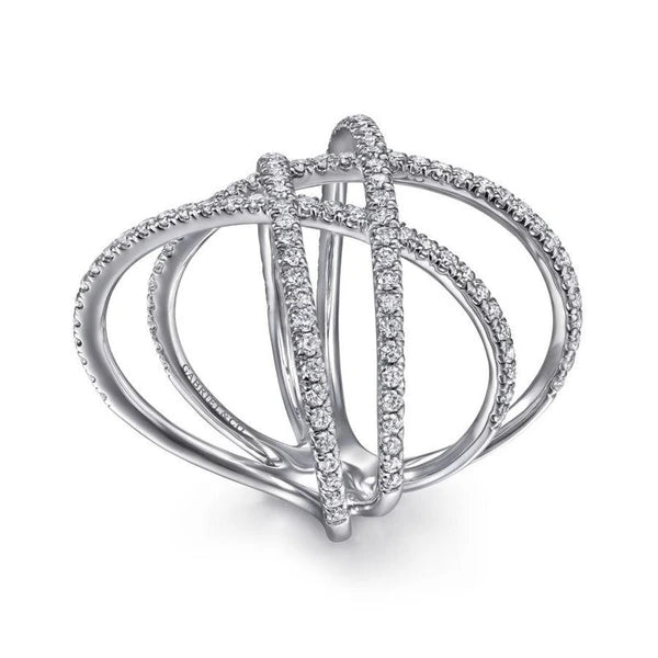 14K White Gold Layered Woven Diamond Ring