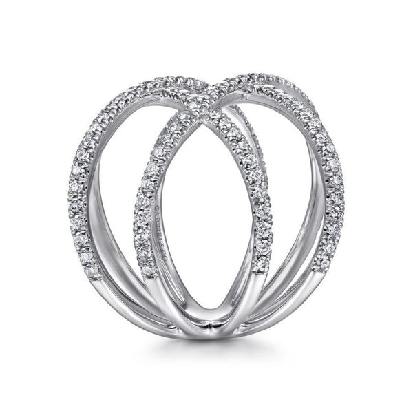 14K White Gold Layered Woven Diamond Ring