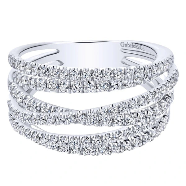 14k White Gold Layered Wide Band Diamond Ring