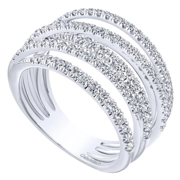 14k White Gold Layered Wide Band Diamond Ring