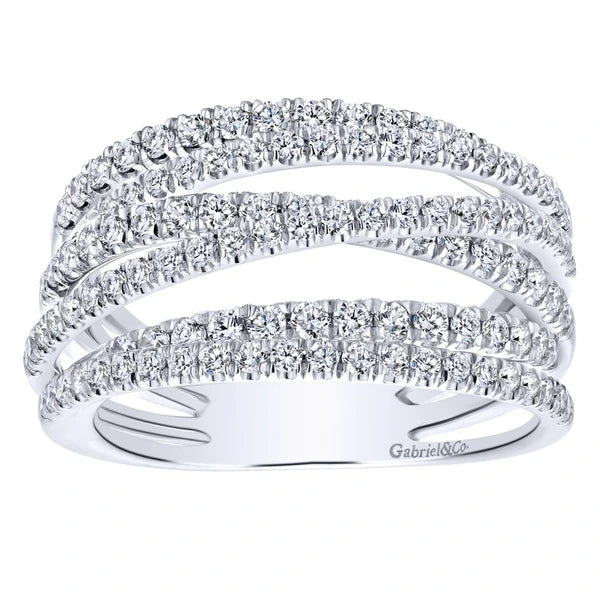 14k White Gold Layered Wide Band Diamond Ring