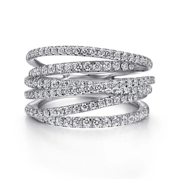 14k White Gold Layered Wide Band Diamond Ring