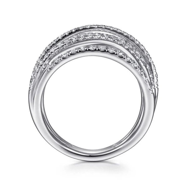 14k White Gold Layered Wide Band Diamond Ring
