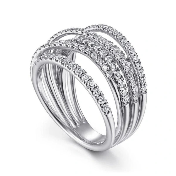 14k White Gold Layered Wide Band Diamond Ring