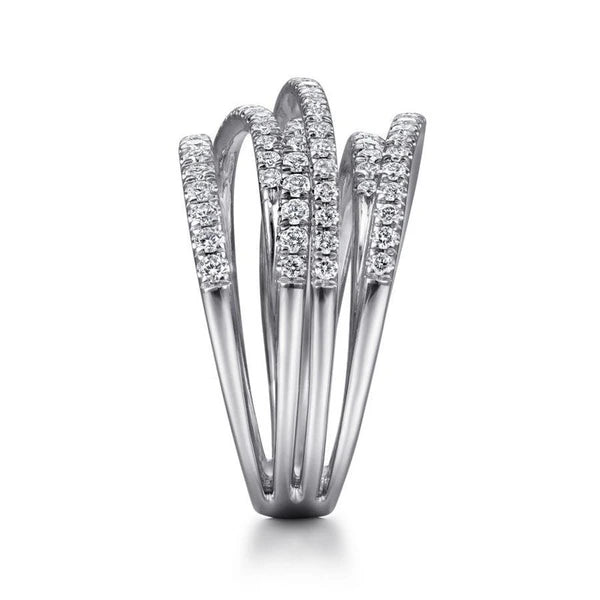 14k White Gold Layered Wide Band Diamond Ring